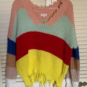 Pink lily color block sweater
